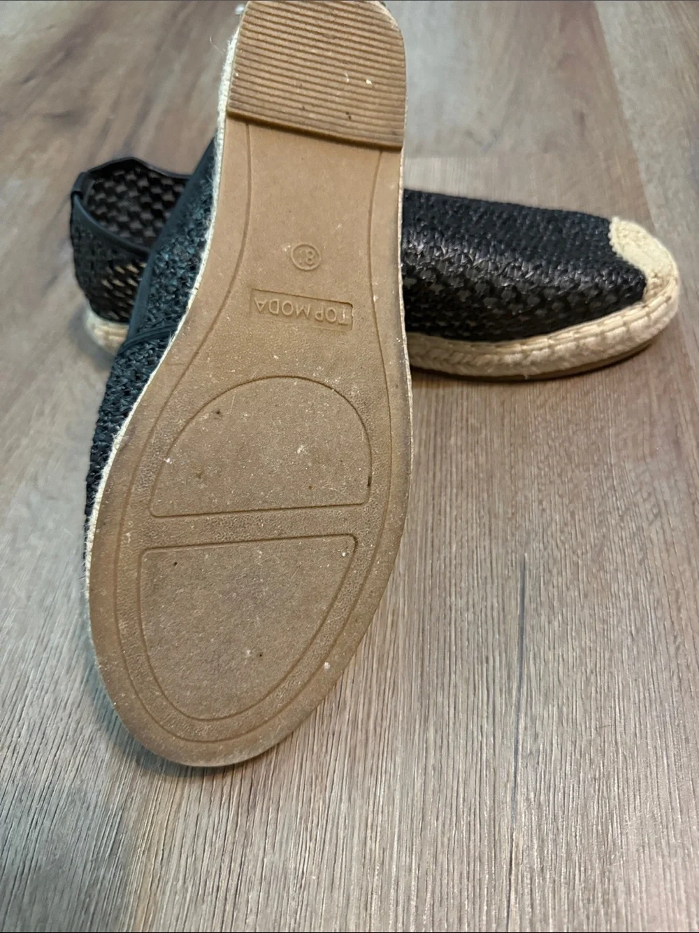TOP Moda Black Woven Espadrilles with Natural Toe Cap